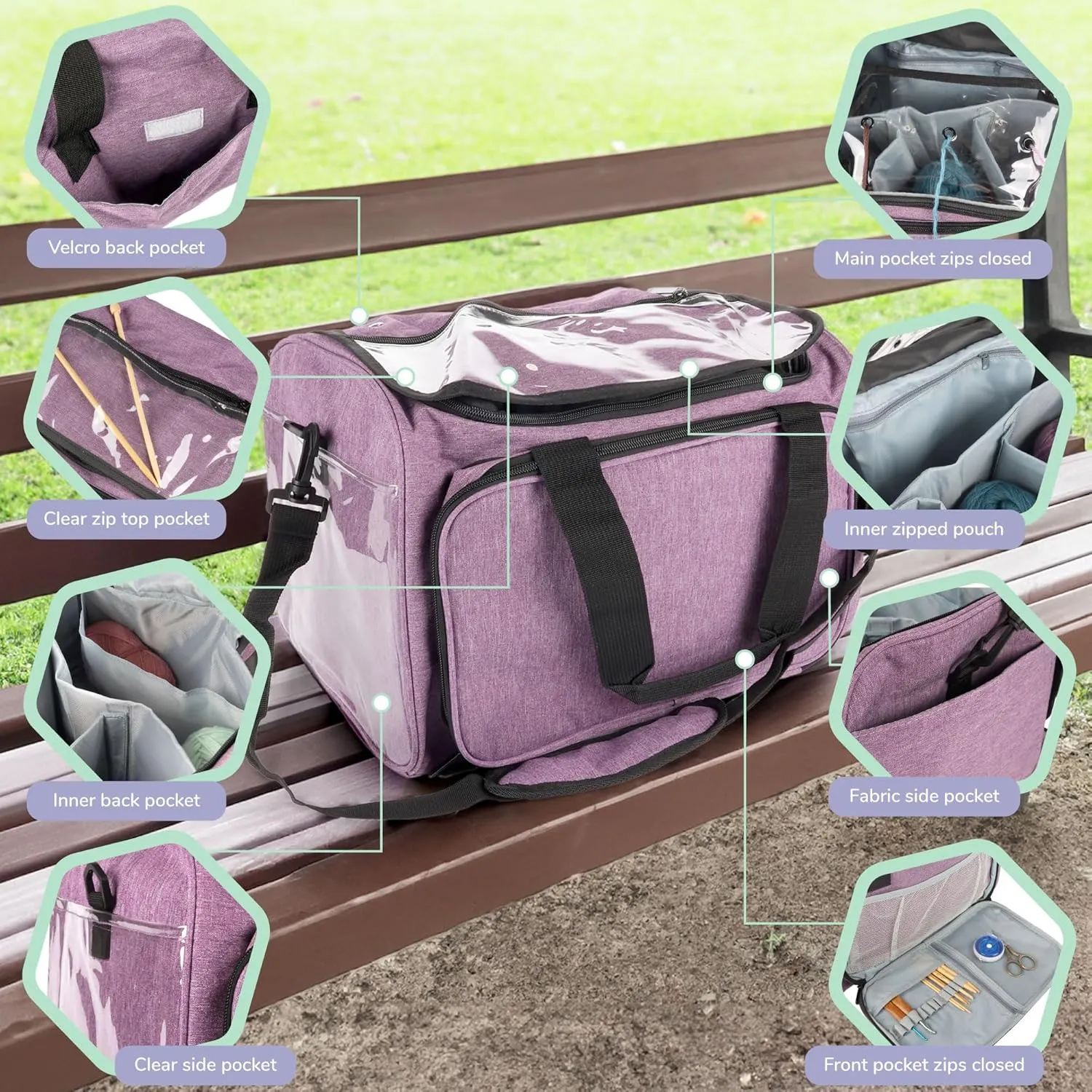JubileeYarn Rectangular Fabric Yarn Storage Tote Bag - Purple - 1 Bag