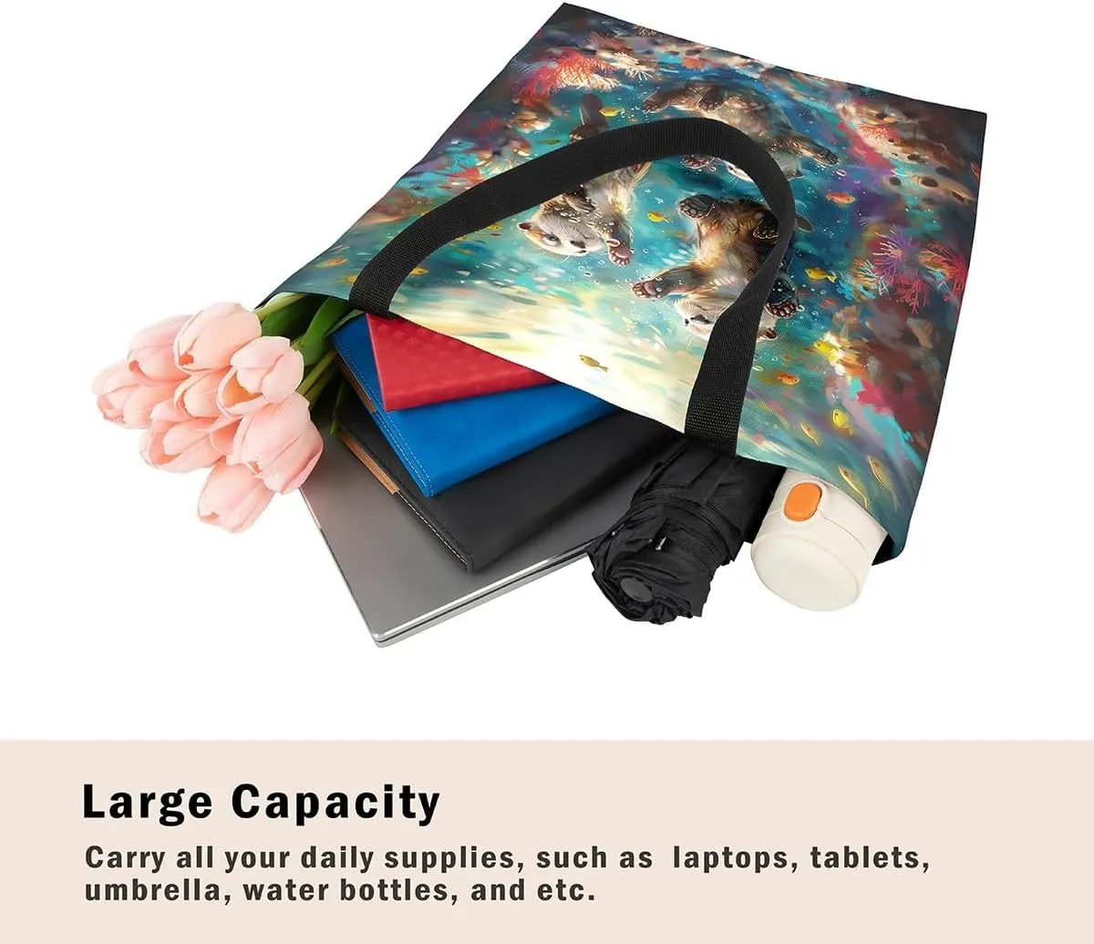 Jungle Animal Canvas Tote Bag,Cute 3D Wildlife Travel Bag for Women,Large Capacity Shopping Gym Bag
