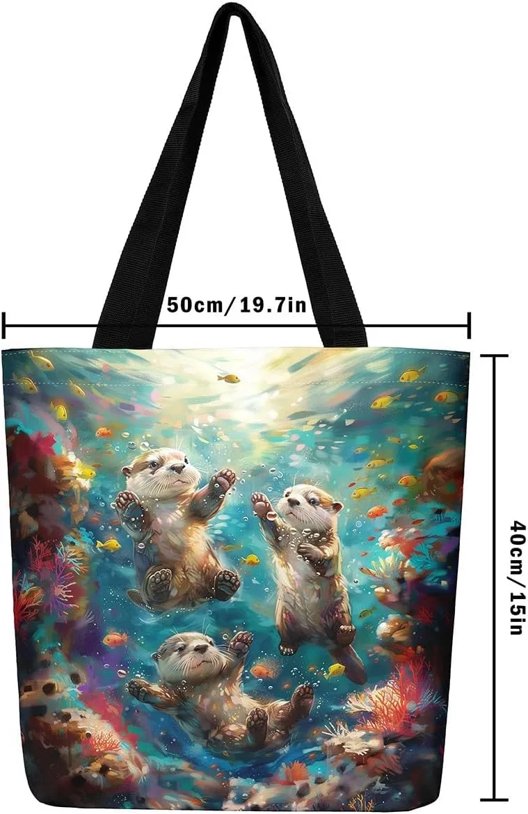 Jungle Animal Canvas Tote Bag,Cute 3D Wildlife Travel Bag for Women,Large Capacity Shopping Gym Bag