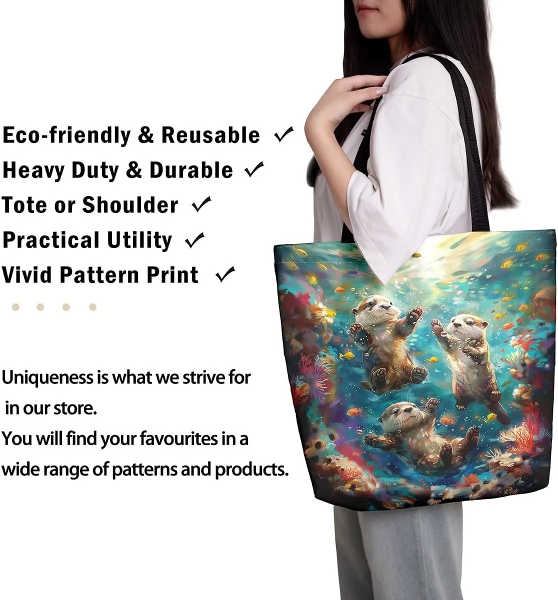 Jungle Animal Canvas Tote Bag,Cute 3D Wildlife Travel Bag for Women,Large Capacity Shopping Gym Bag