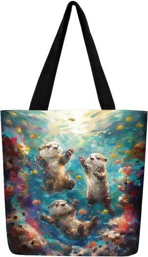 Jungle Animal Canvas Tote Bag,Cute 3D Wildlife Travel Bag for Women,Large Capacity Shopping Gym Bag