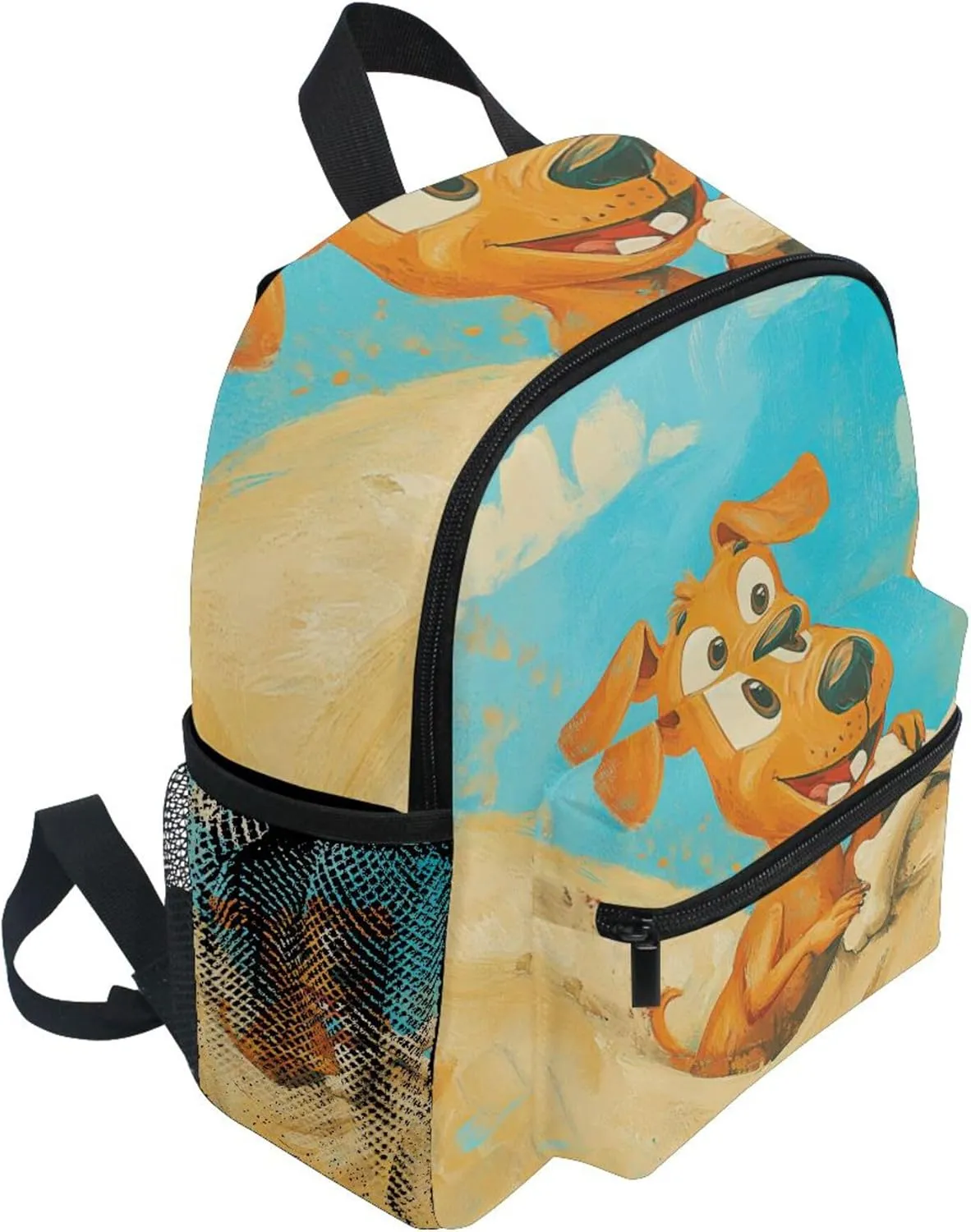 JUNZAN Dog Digging for Bones Kid Boys Backpack Bottle Pockets Books Bag for Amusement Park