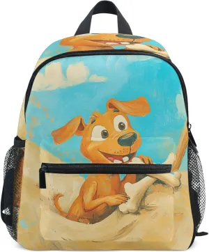 JUNZAN Dog Digging for Bones Kid Boys Backpack Bottle Pockets Books Bag for Amusement Park