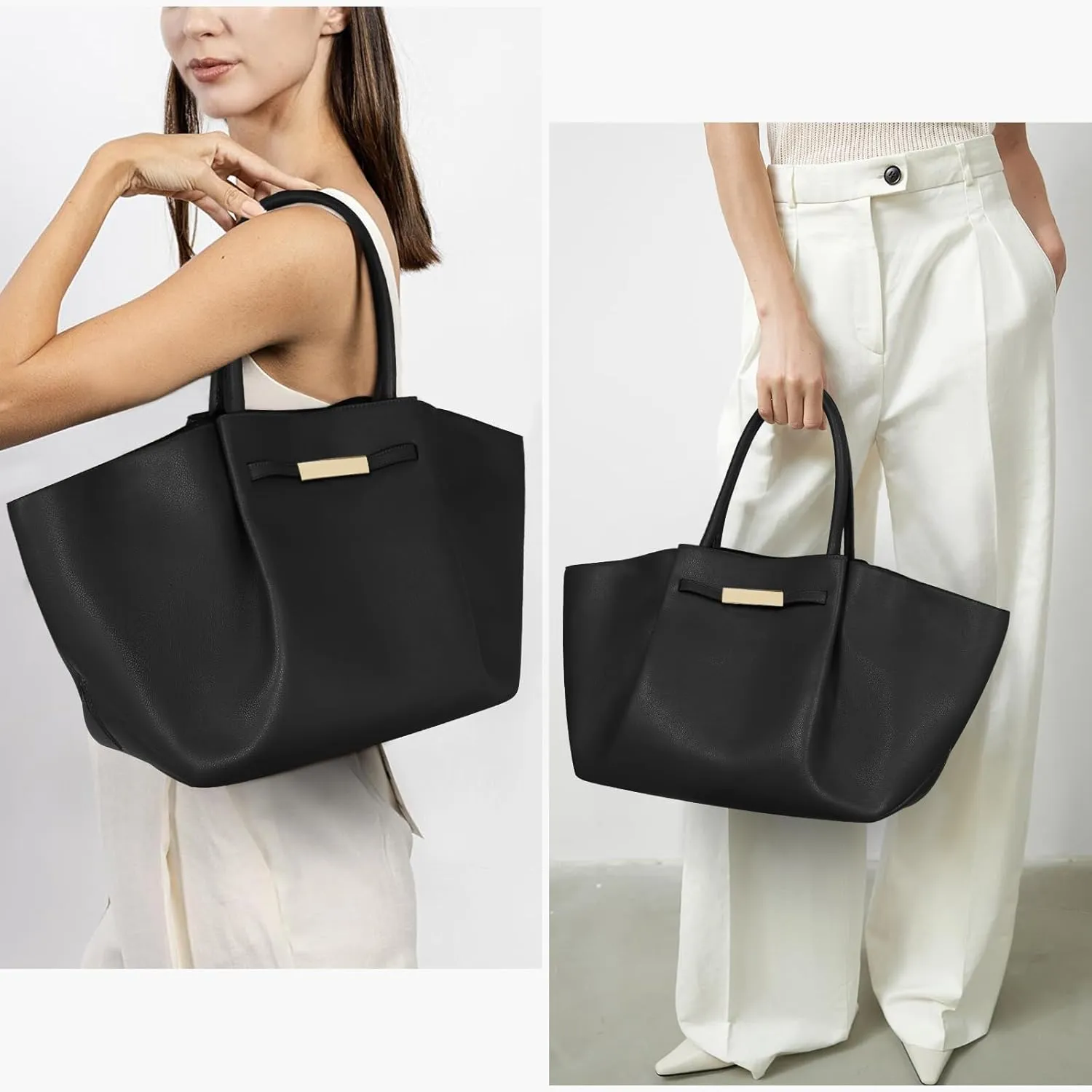 Juoxeepy Tote Bag Faux Leather Work Bag for Women Soft Grained Leather Top Handle Bag Trendy Luxury Hobo Handbag Purse