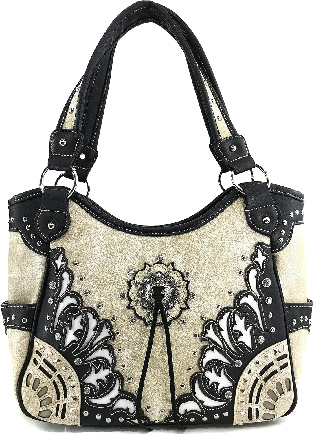 Justin West Autumn Fringe Cut Concho Rhinestone Concealed Carry Handbag Purse Matching Wallet