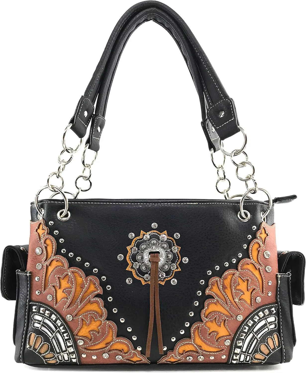 Justin West Autumn Fringe Cut Concho Rhinestone Concealed Carry Handbag Purse Matching Wallet