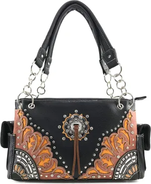 Justin West Autumn Fringe Cut Concho Rhinestone Concealed Carry Handbag Purse Matching Wallet
