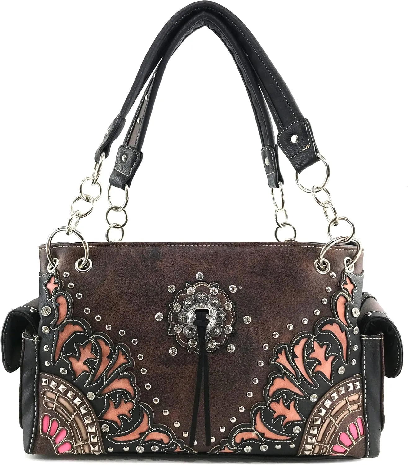 Justin West Autumn Fringe Cut Concho Rhinestone Concealed Carry Handbag Purse Matching Wallet