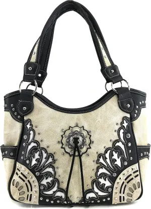 Justin West Autumn Fringe Cut Concho Rhinestone Concealed Carry Handbag Purse Matching Wallet