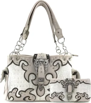 Justin West Concealed Carry Western Buckle Duo Color Shoulder Handbag Purse