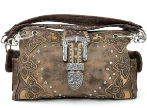 Justin West Concealed Carry Western Buckle Duo Color Shoulder Handbag Purse