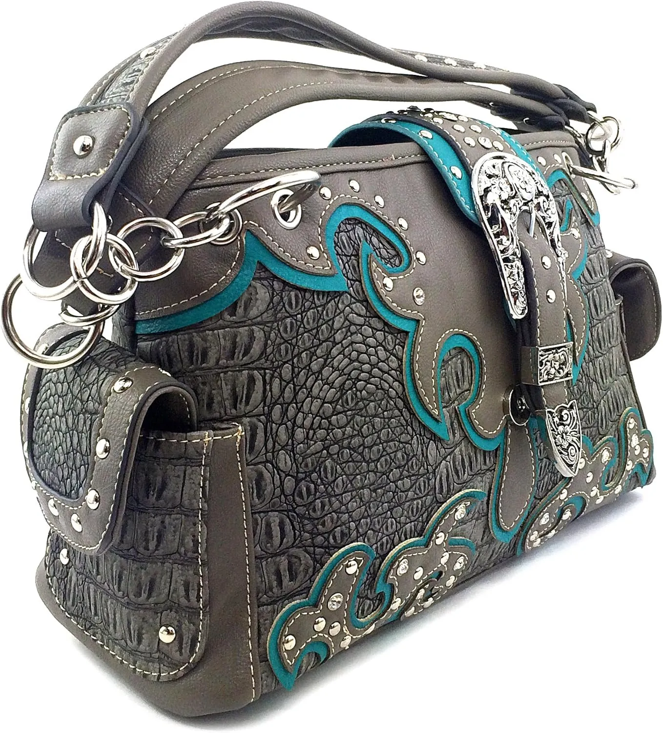 Justin West Concealed Carry Western Buckle Duo Color Shoulder Handbag Purse