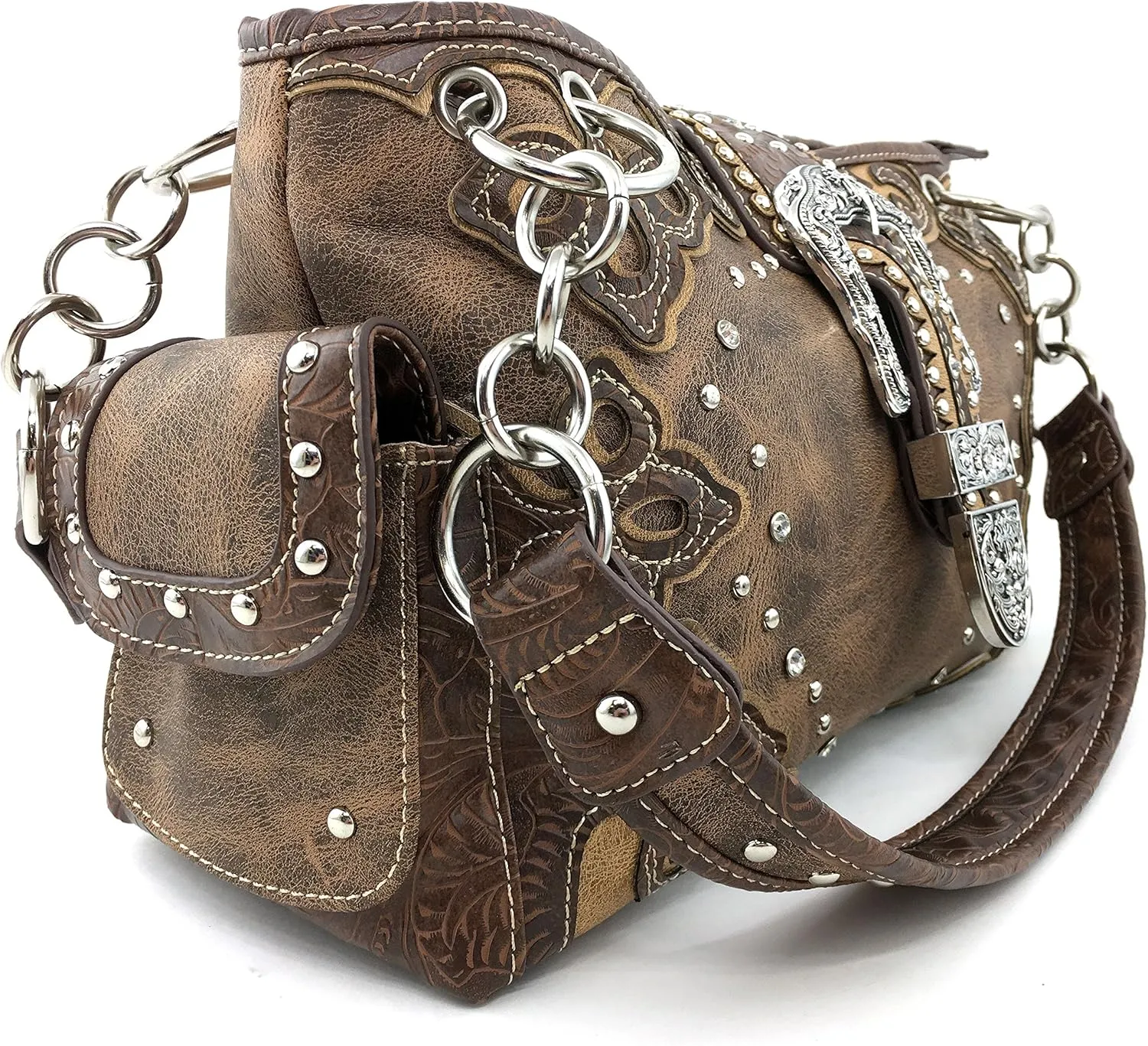 Justin West Concealed Carry Western Buckle Duo Color Shoulder Handbag Purse