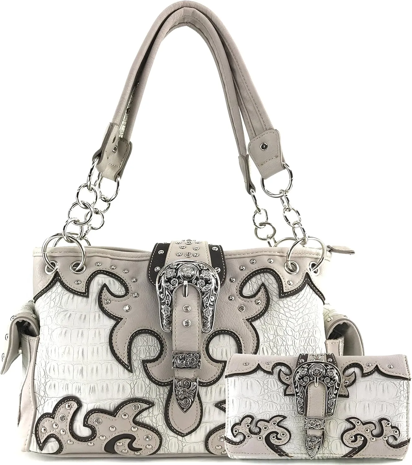 Justin West Concealed Carry Western Buckle Duo Color Shoulder Handbag Purse
