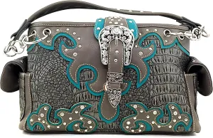 Justin West Concealed Carry Western Buckle Duo Color Shoulder Handbag Purse