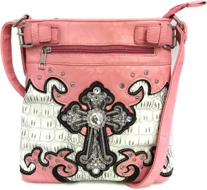 Justin West Concealed Carry Western Cross Duo Color Shoulder Handbag Purse