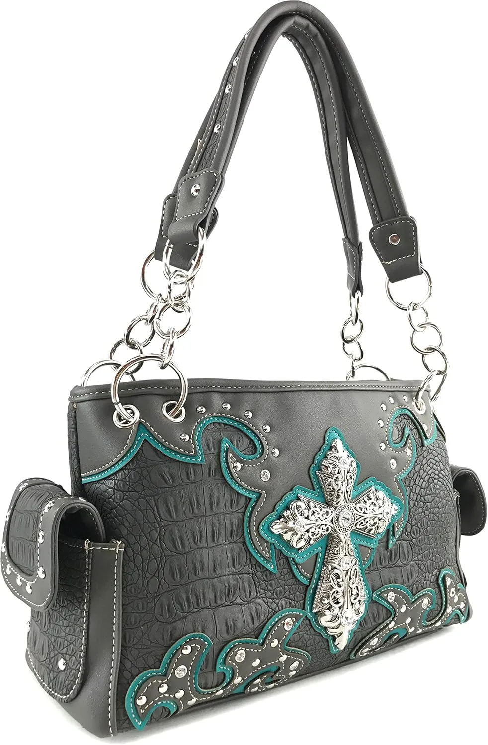 Justin West Concealed Carry Western Cross Duo Color Shoulder Handbag Purse