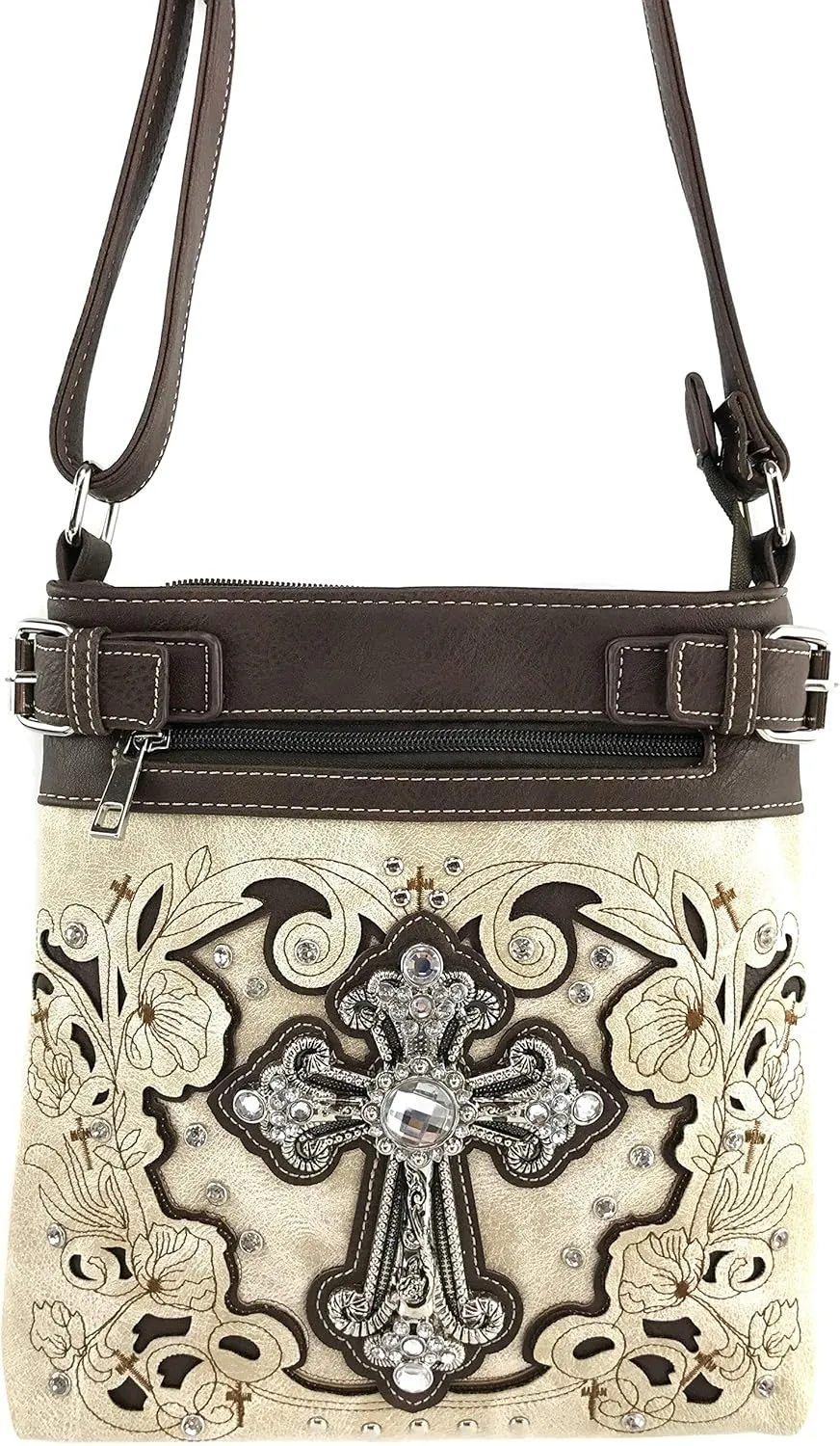 Justin West Cowgirl Western Cross Floral Embroidered Concealed Carry Purse
