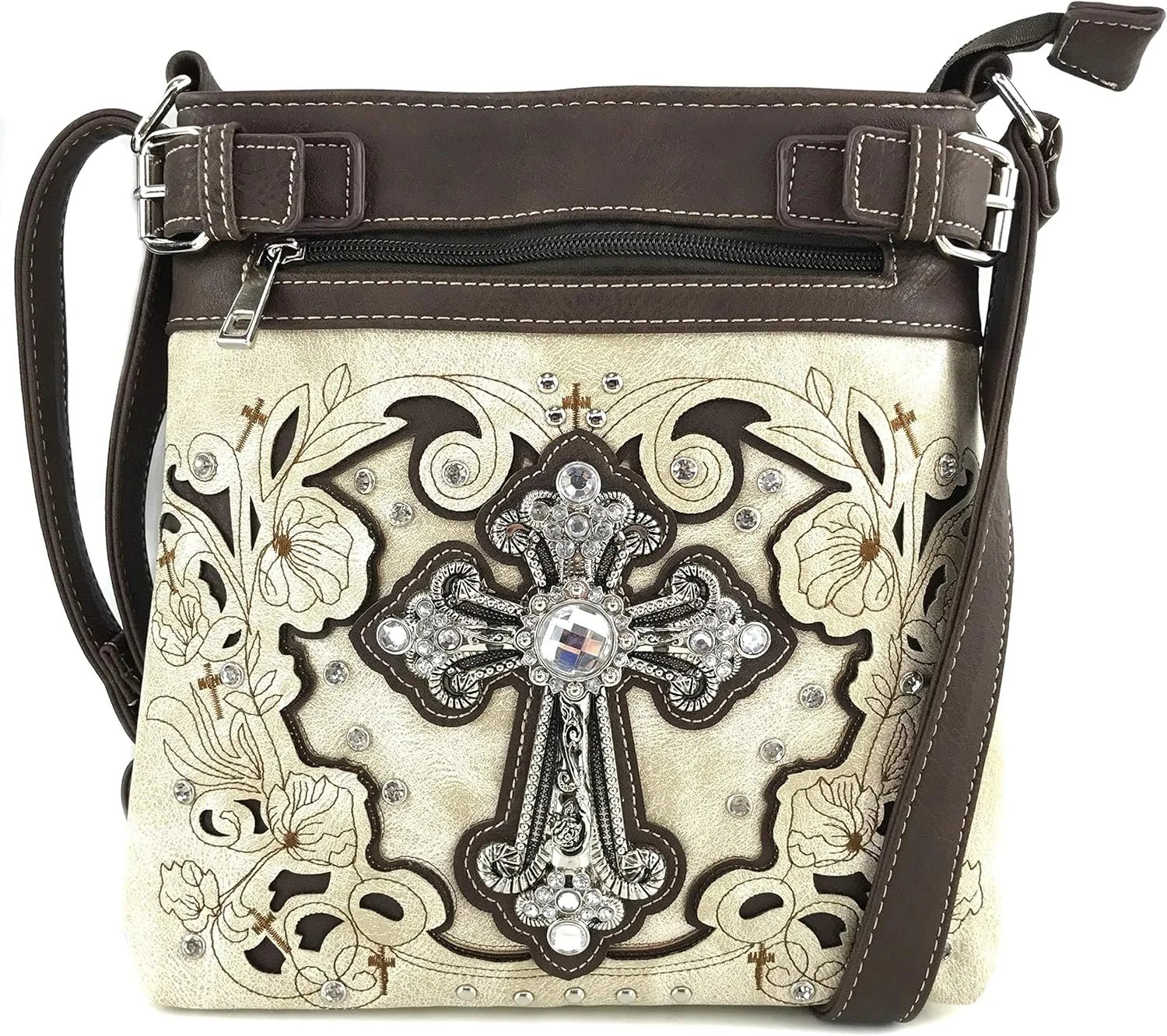 Justin West Cowgirl Western Cross Floral Embroidered Concealed Carry Purse