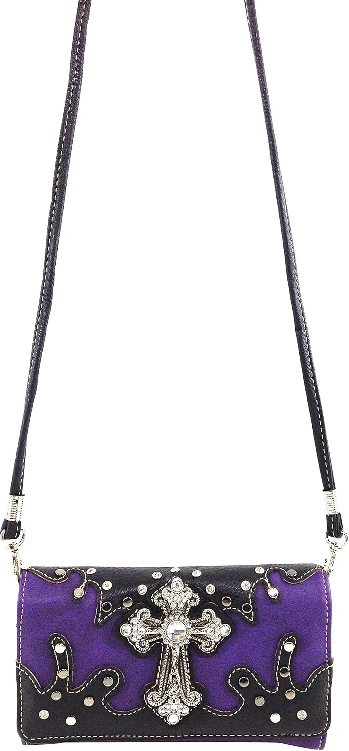 Justin West Cross Studs Concealed Carry Shoulder Handbag Tote Purse Crossbody Wallet