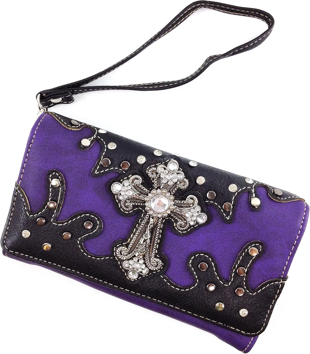 Justin West Cross Studs Concealed Carry Shoulder Handbag Tote Purse Crossbody Wallet