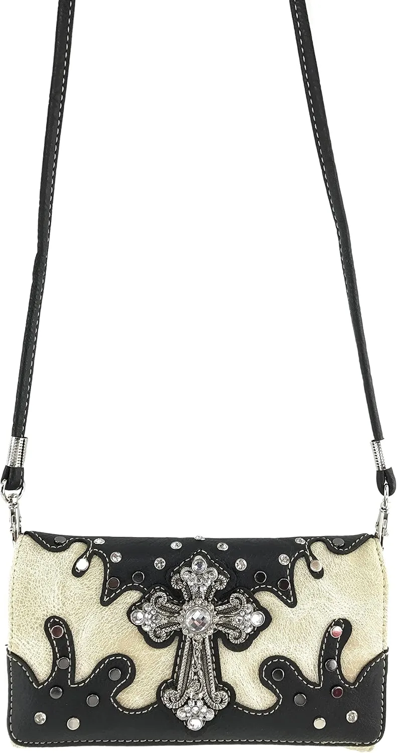 Justin West Cross Studs Concealed Carry Shoulder Handbag Tote Purse Crossbody Wallet