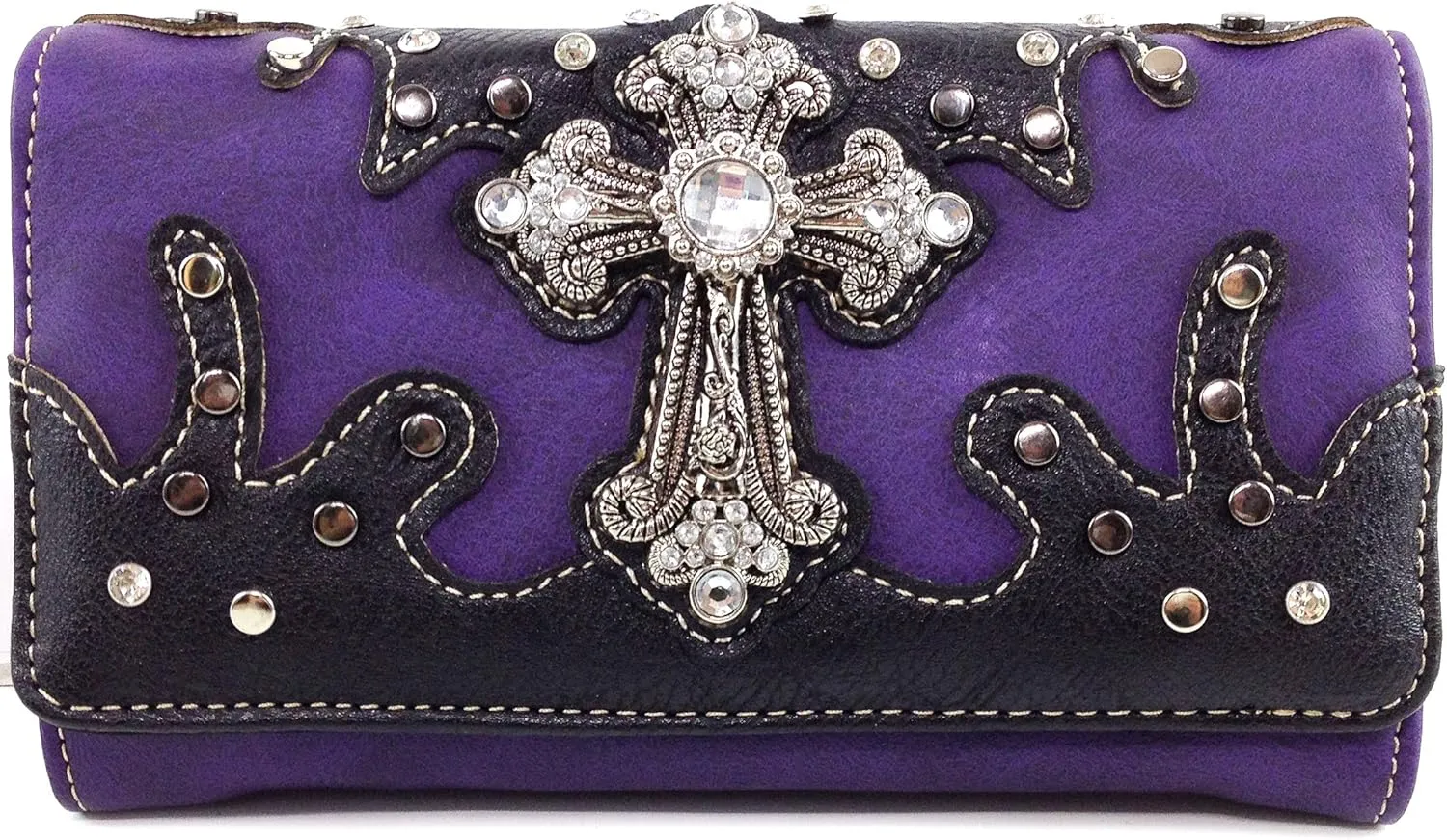 Justin West Cross Studs Concealed Carry Shoulder Handbag Tote Purse Crossbody Wallet
