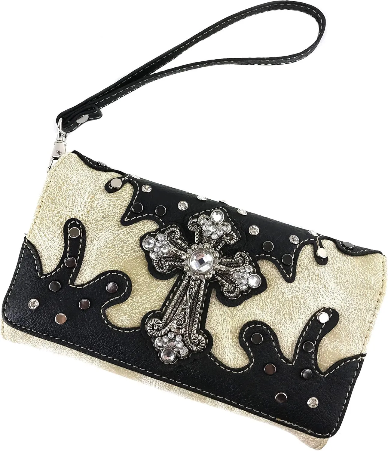 Justin West Cross Studs Concealed Carry Shoulder Handbag Tote Purse Crossbody Wallet