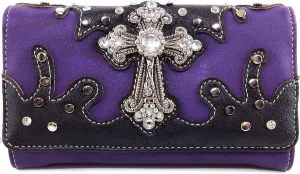 Justin West Cross Studs Concealed Carry Shoulder Handbag Tote Purse Crossbody Wallet