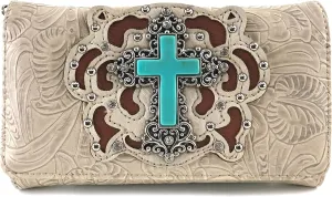Justin West Embroidery Floral Glitter Bling Rhinestone Cross Shoulder Concealed Carry Handbag Purse Trifold Wallet