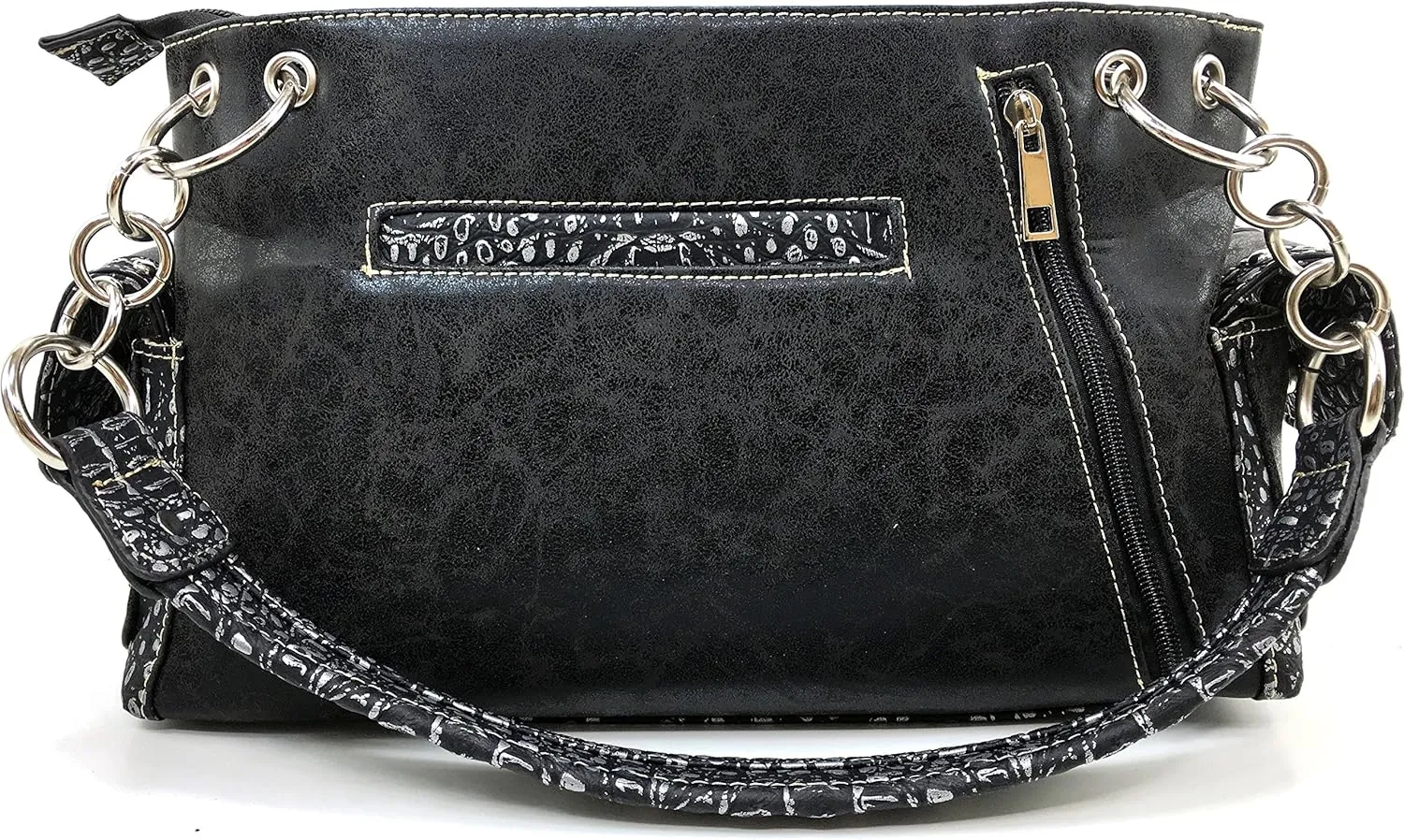 Justin West Fashion Floral Embroidery Rhinestone Skull Shoulder Concealed Carry Handbag Purse