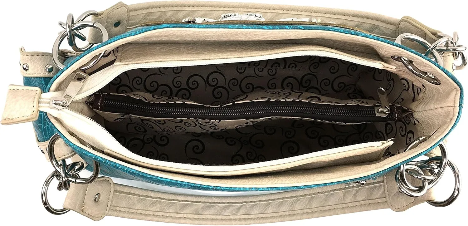 Justin West Fashion Floral Embroidery Rhinestone Skull Shoulder Concealed Carry Handbag Purse