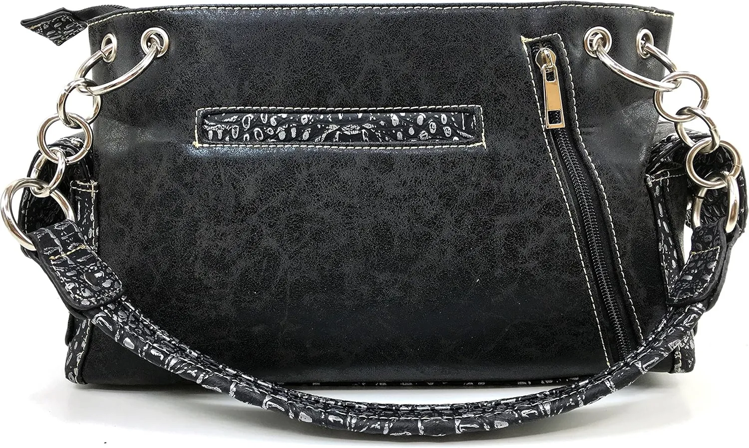 Justin West Fashion Floral Embroidery Rhinestone Skull Shoulder Concealed Carry Handbag Purse