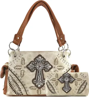 Justin West Floral Laser Cut Western Rhinestone Cross Handbag Purse Conceal Carry