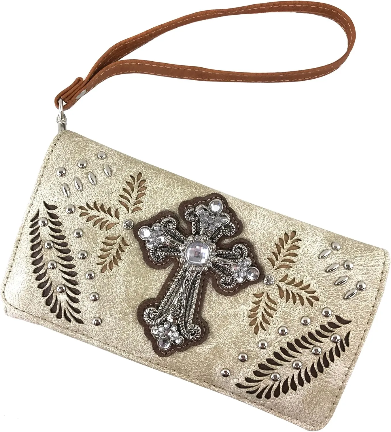 Justin West Floral Laser Cut Western Rhinestone Cross Handbag Purse Conceal Carry