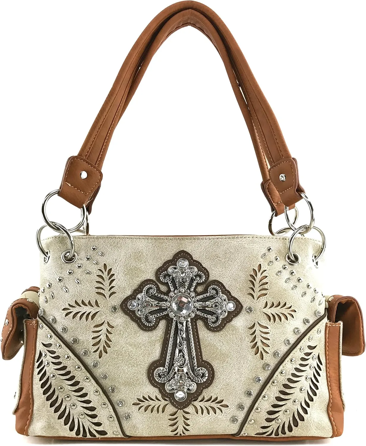 Justin West Floral Laser Cut Western Rhinestone Cross Handbag Purse Conceal Carry