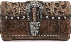 Justin West Gleaming Laser Cut Rhinestone Buckle Studded Concealed Carry Handbag Purse