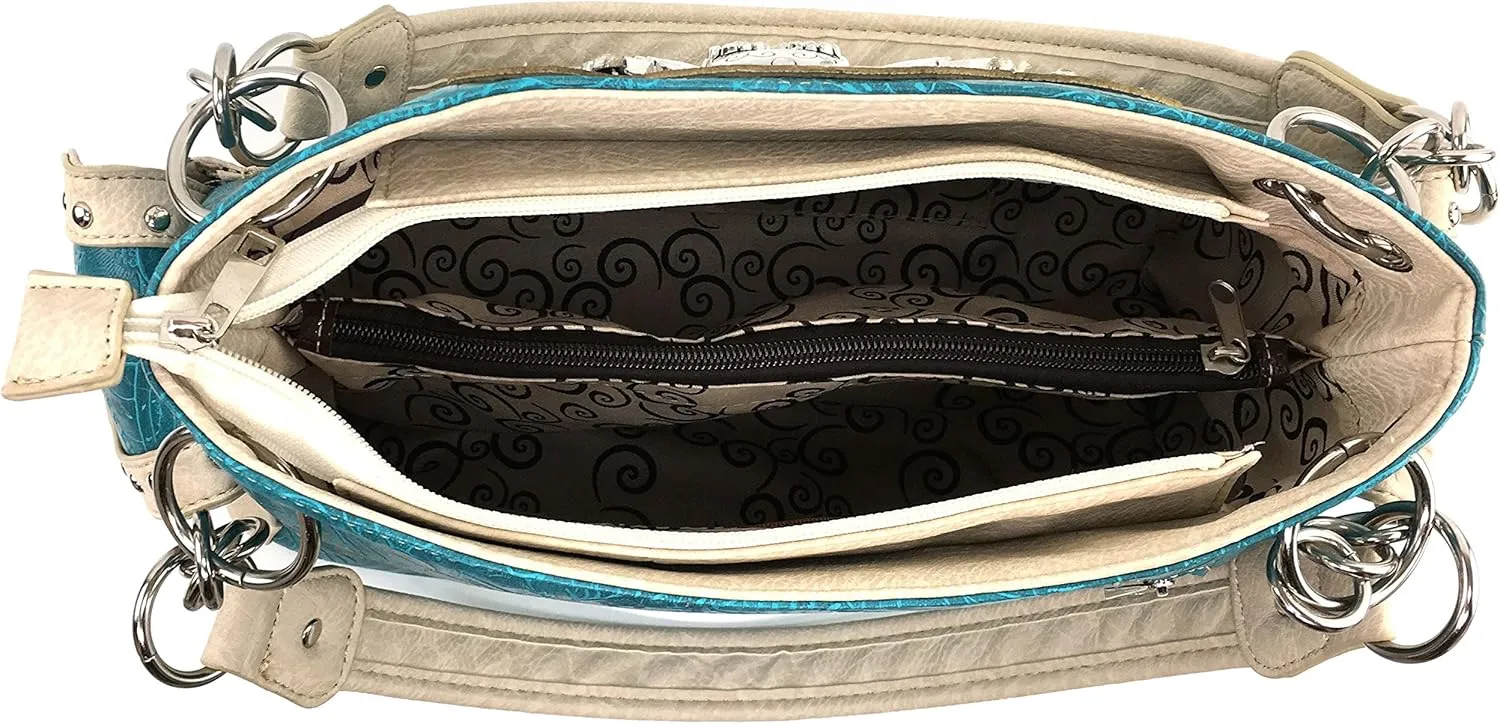 Justin West Paisley Embroidery Floral Tooled Leather Rhinestone Cross Shoulder Concealed Carry Handbag Purse