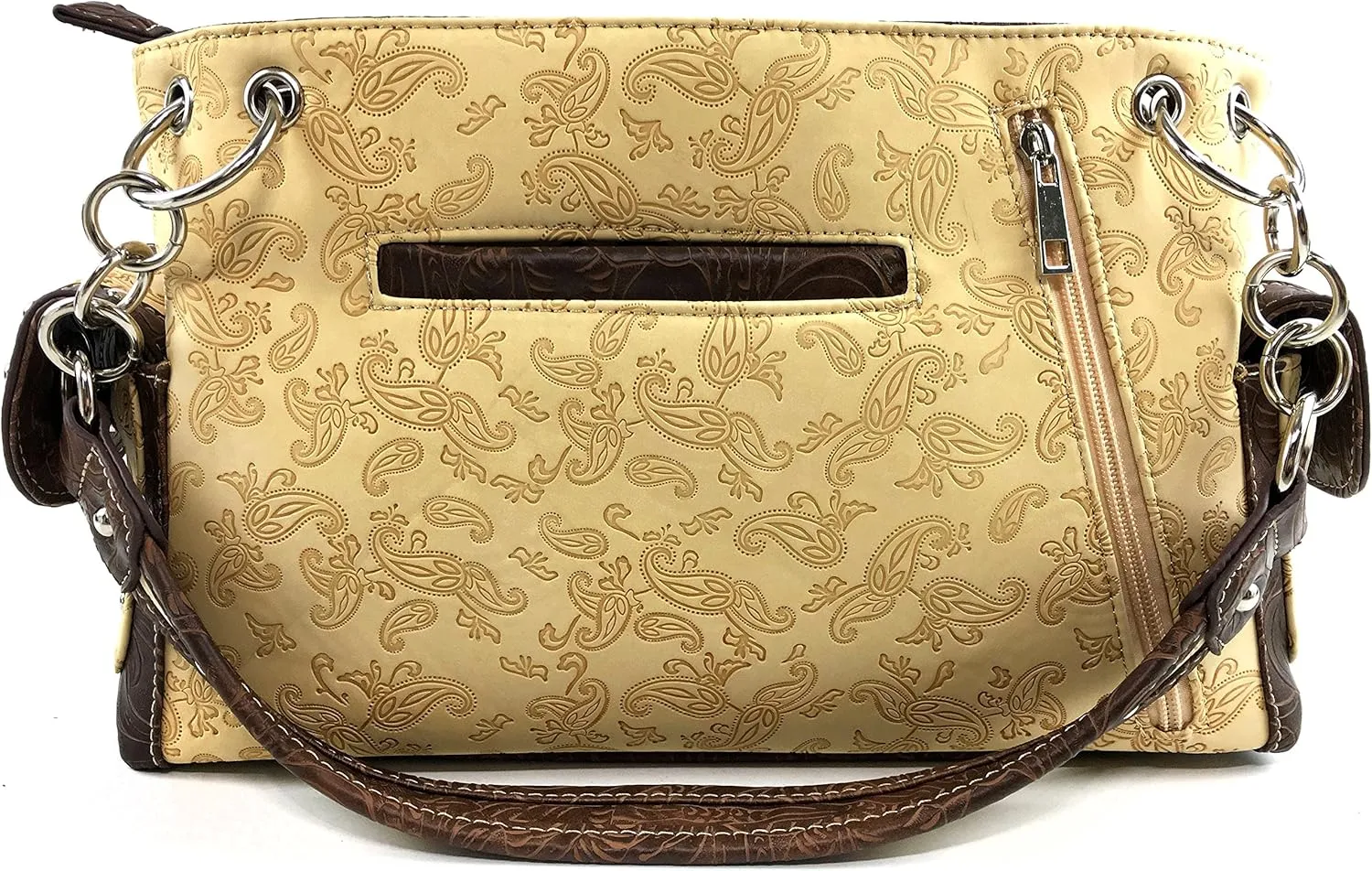 Justin West Paisley Embroidery Floral Tooled Leather Rhinestone Cross Shoulder Concealed Carry Handbag Purse