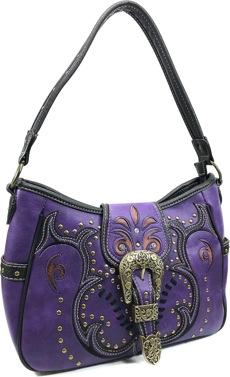 Justin West Patina Girl Western Bronze Floral Buckle Conceal Carry Handbag Purse Tote and Strap Wallet