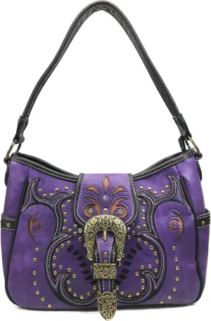 Justin West Patina Girl Western Bronze Floral Buckle Conceal Carry Handbag Purse Tote and Strap Wallet
