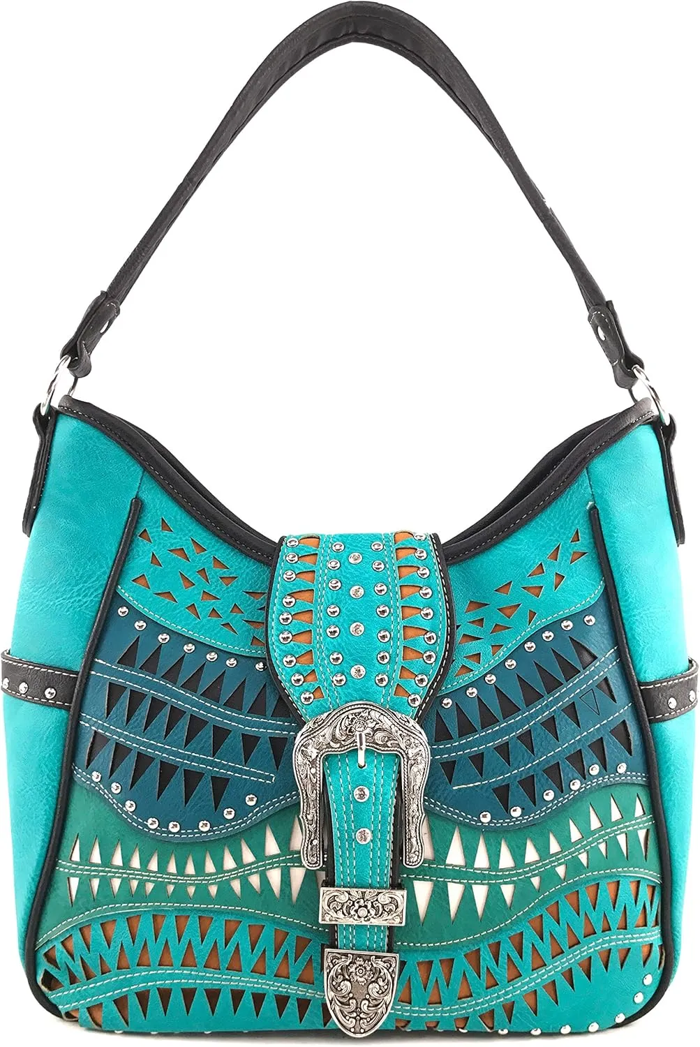 Justin West Studs Laser Cut Triangle Western Rhinestone Buckle Handbag Purse Conceal Carry