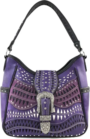 Justin West Studs Laser Cut Triangle Western Rhinestone Buckle Handbag Purse Conceal Carry