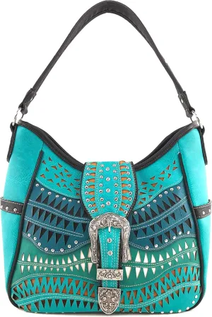 Justin West Studs Laser Cut Triangle Western Rhinestone Buckle Handbag Purse Conceal Carry