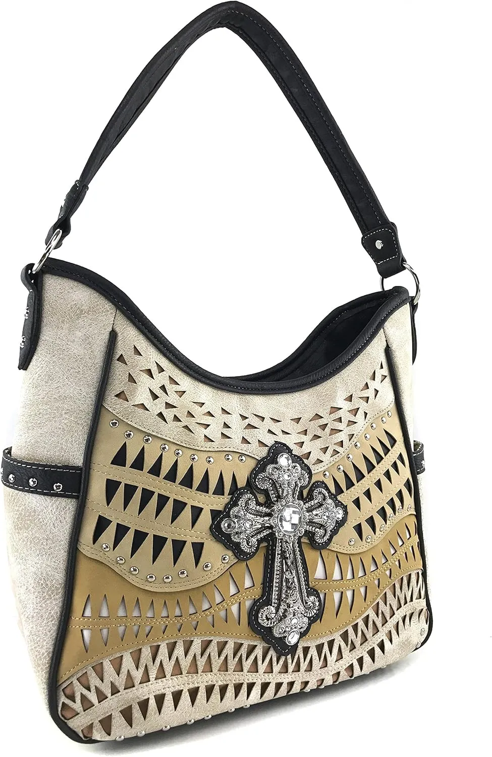Justin West Studs Laser Cut Triangle Western Rhinestone Cross Handbag Purse Conceal Carry