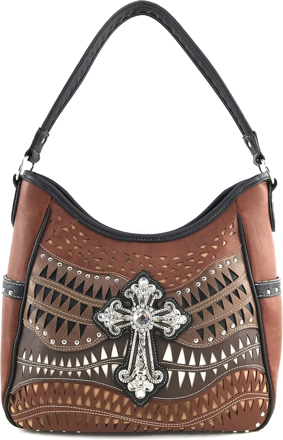Justin West Studs Laser Cut Triangle Western Rhinestone Cross Handbag Purse Conceal Carry