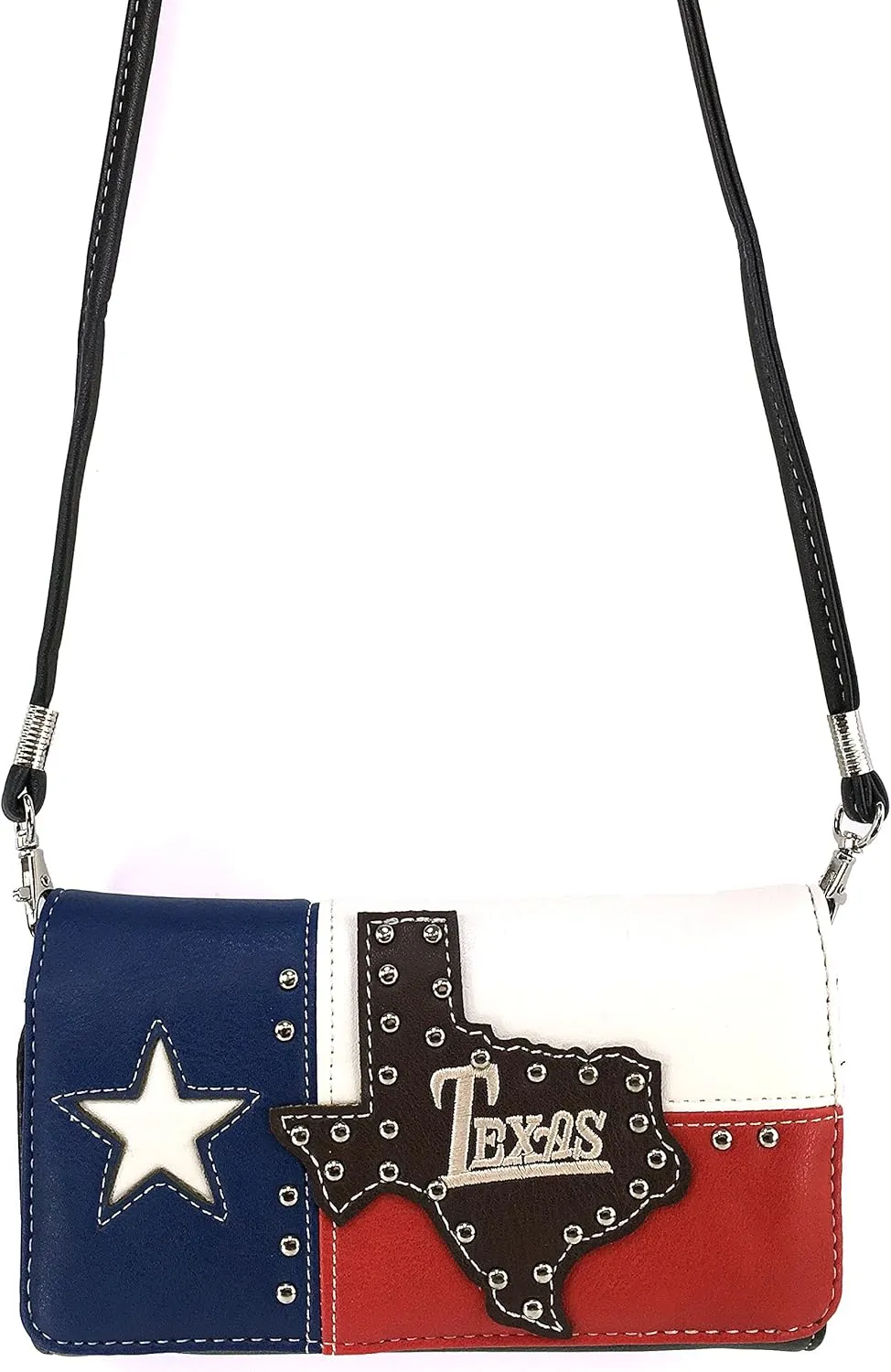Justin West Texas Red White Blue Flag Patriotic Chain Shoulder Concealed Carry Handbag Purse Trifold Wallet