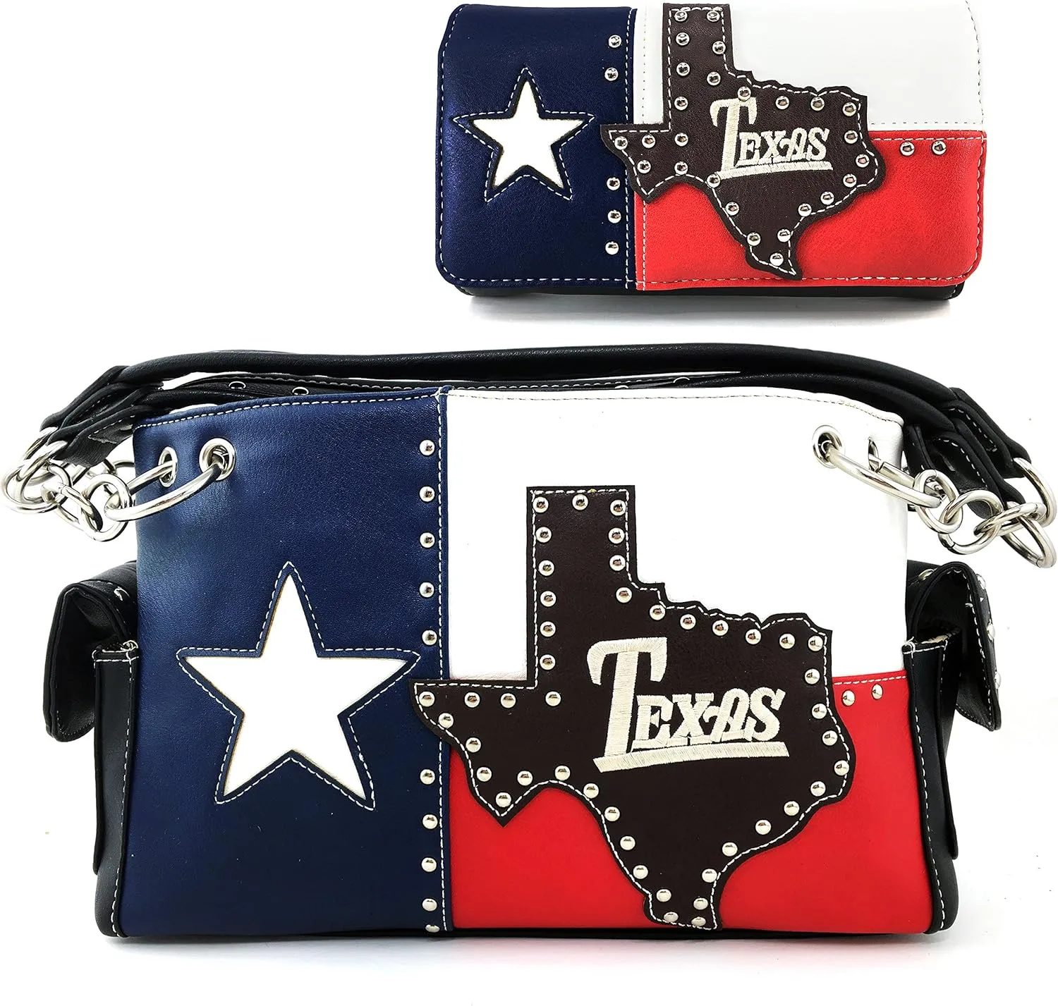 Justin West Texas Red White Blue Flag Patriotic Chain Shoulder Concealed Carry Handbag Purse Trifold Wallet