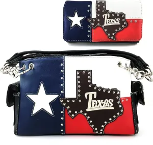 Justin West Texas Red White Blue Flag Patriotic Chain Shoulder Concealed Carry Handbag Purse Trifold Wallet
