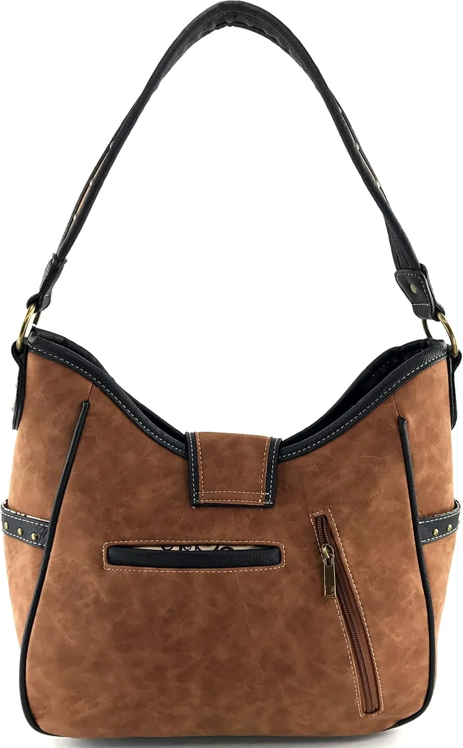 Justin West Tooled Floral Embroidery Buckle Studded Concealed Carry Tote Purse